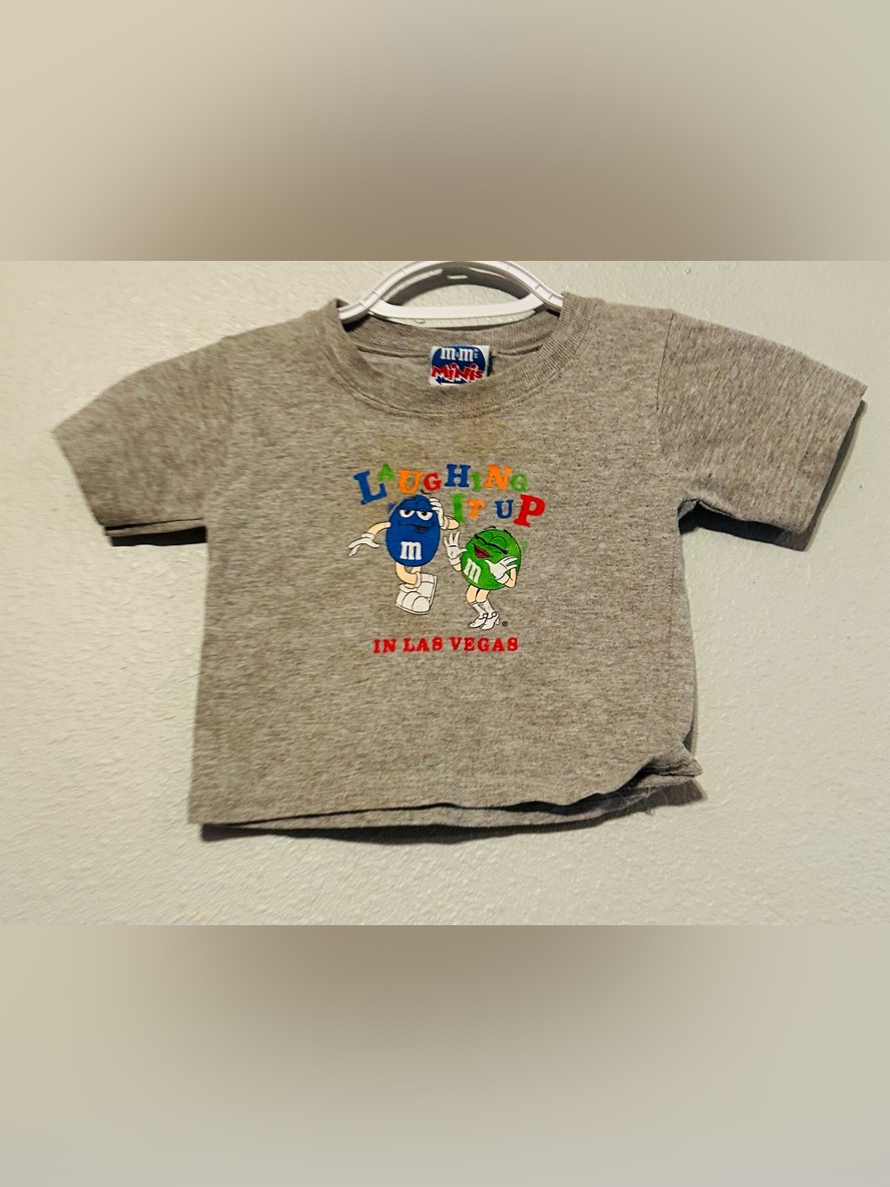 Vintage M&M's minis baby boy size 12 months Gray 'Laughing It Up' Kids Tee